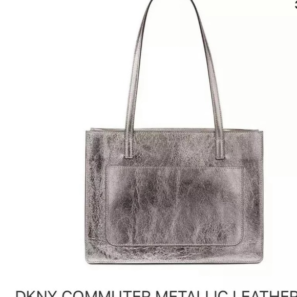 DKNY COMMUTER MEDIUM METALLIC LEATHER TOTE NWOT - Picture 9 of 10